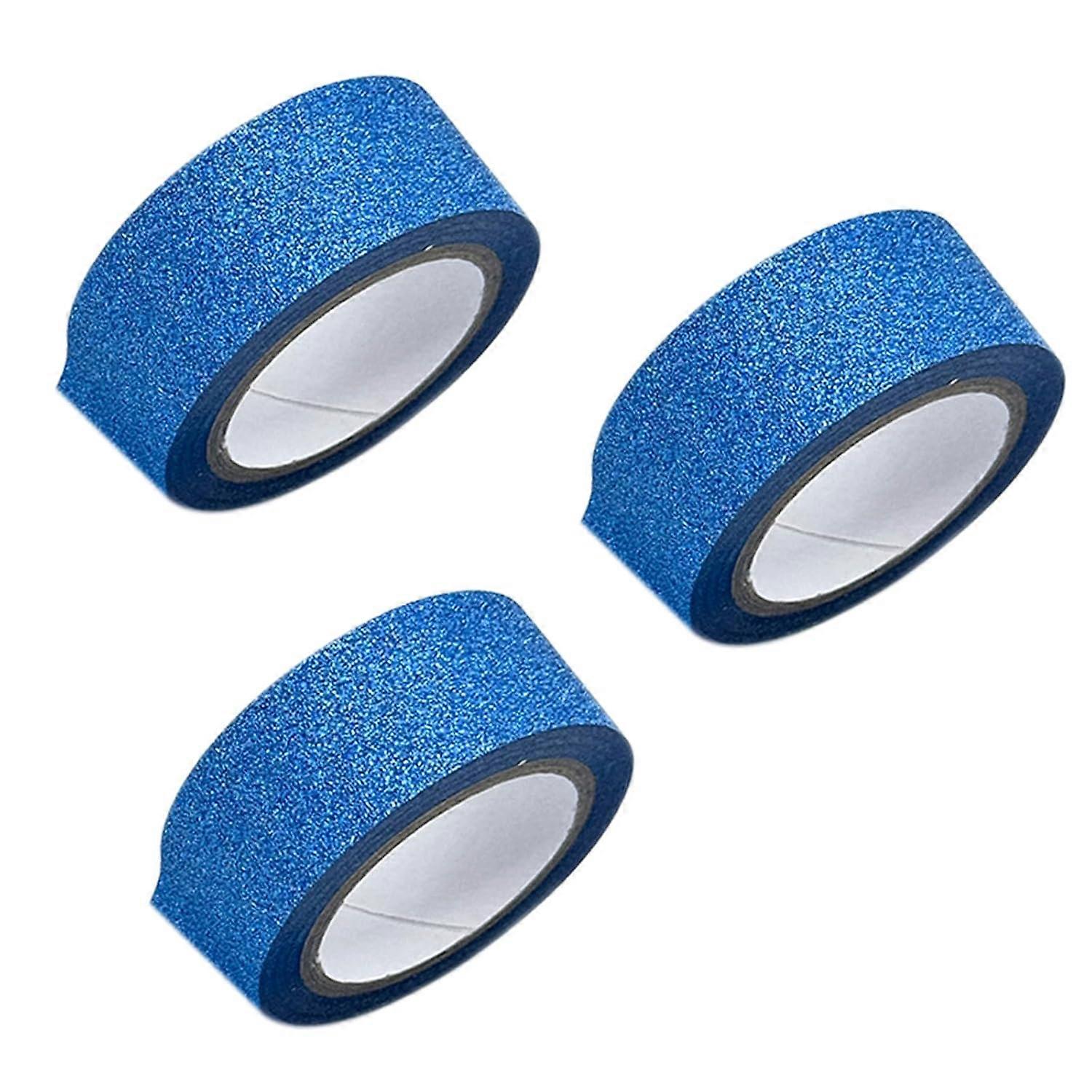 3 Rolls Glitter Washi Tape ,15mm*5m Sparkling Decorative Tapes, Self Adhesive Masking Tape ,for DIY Crafts Wrapping, Blue