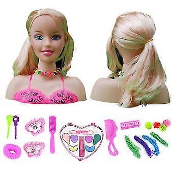 Makeup Pretend Playset for Children 17Pcs Hairdressing Styling Head Doll Makeup Toy Educational Toy Gift for Kids Girls
