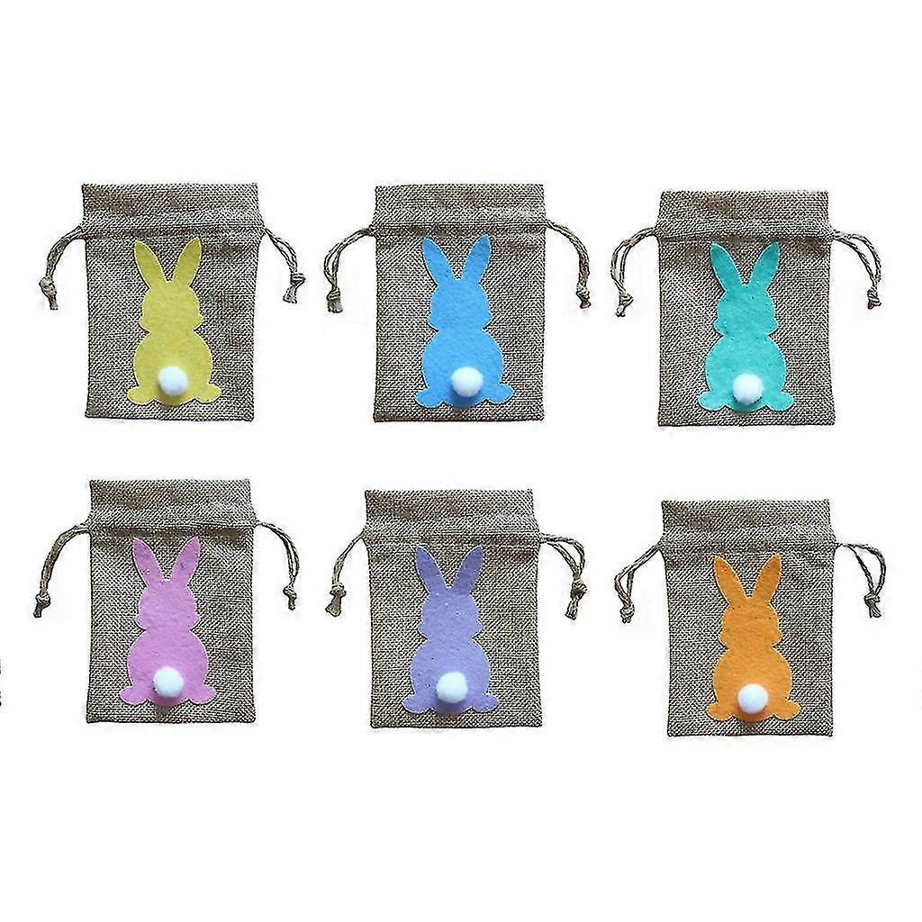 6pcs Cute Rabbit Tail Easter Candy Drawstring Bag For Holiday Party Decoration