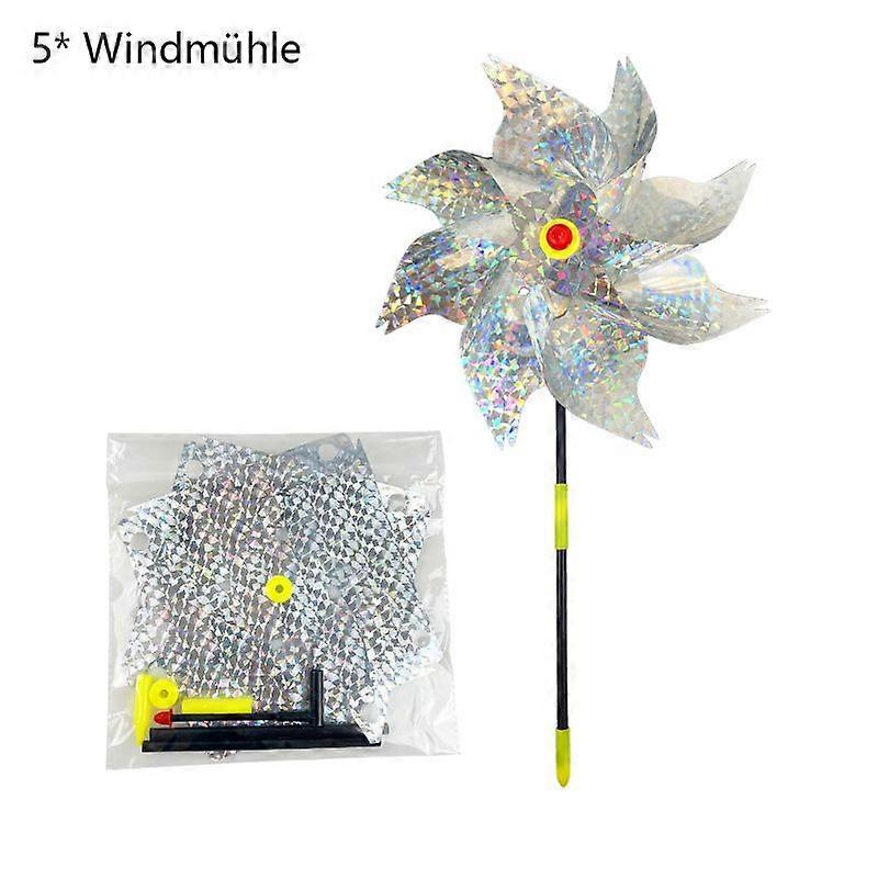 5pcs Silver Bird Repellent Windmill-Large Octagonal Windmill 1pcs Set Silver Flake
