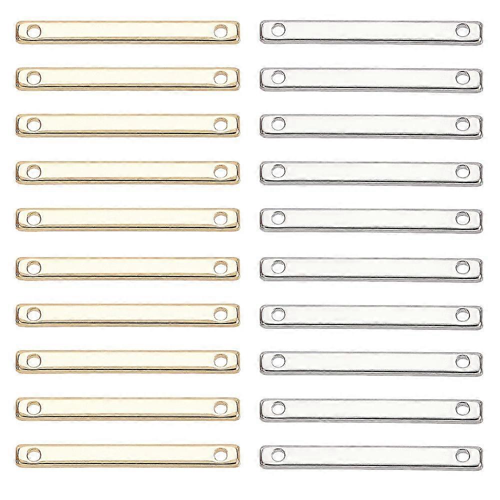 Brass Links Connectors Nickel Free Rectangle Mixed Color 20x2x1mm Hole: 1mm 2 colors 20pcs/color 40pcs/box