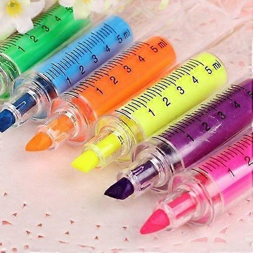 6 Colors Cute Syringe Highlighter Pens (Color: Multicolor)