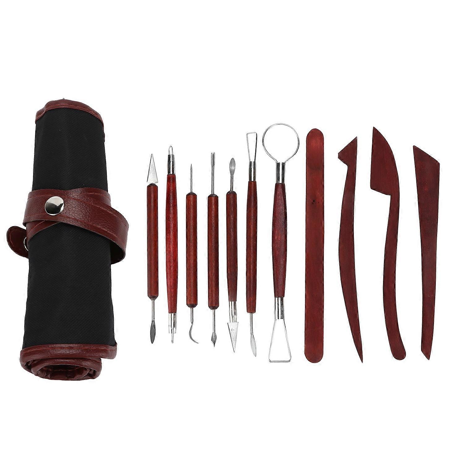 12pcs Soft Clay Carving Tools Multipurpose Stainless Pottery Accessories with Roll Pack for DIY Craf