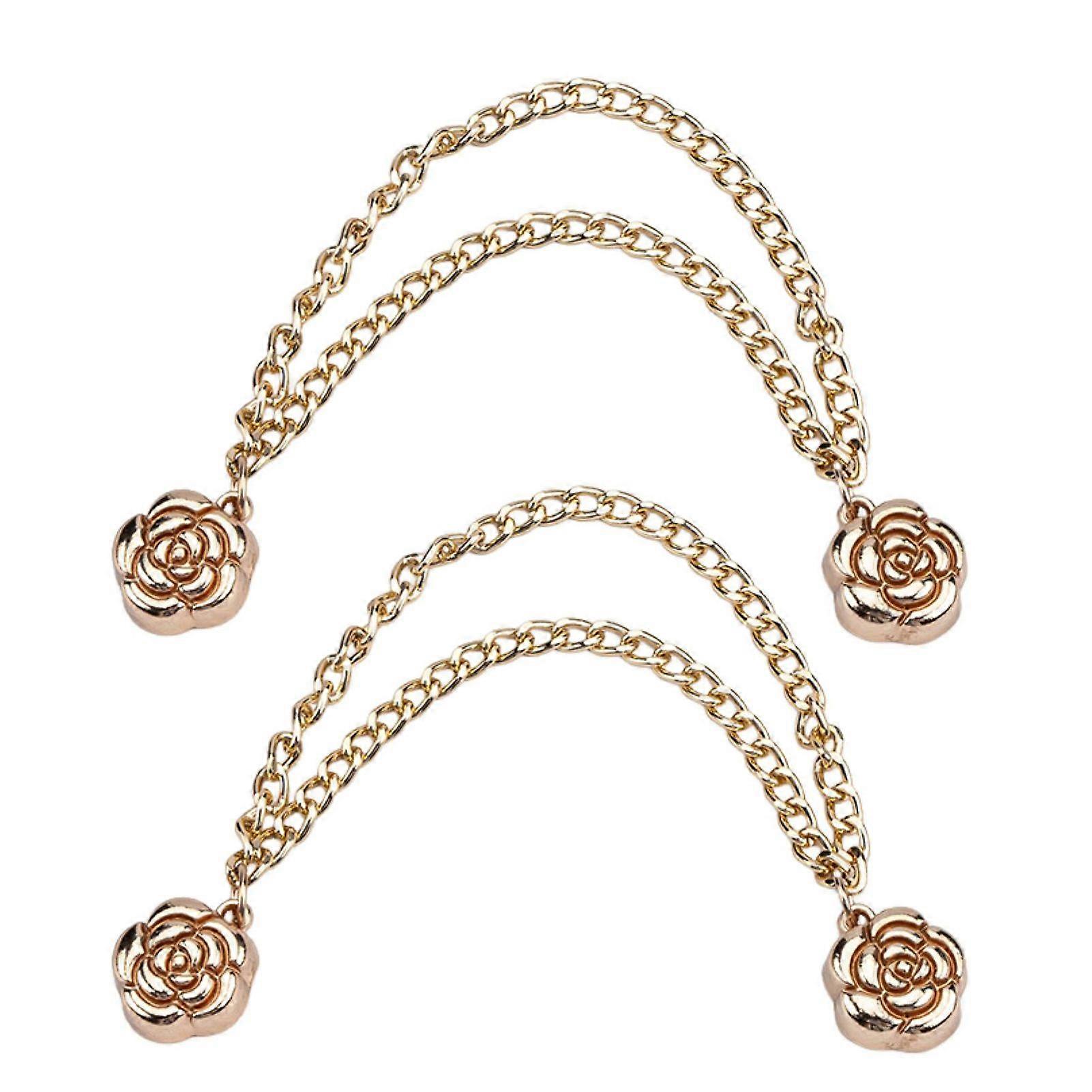 1 Pair Multi-Function Magnetic Clothing Clip with Chain Multi-Purpose Pinless Brooch Metal Buttons Clip Clothes Shawl Scarf Trouser Legs Cuff Magnet P