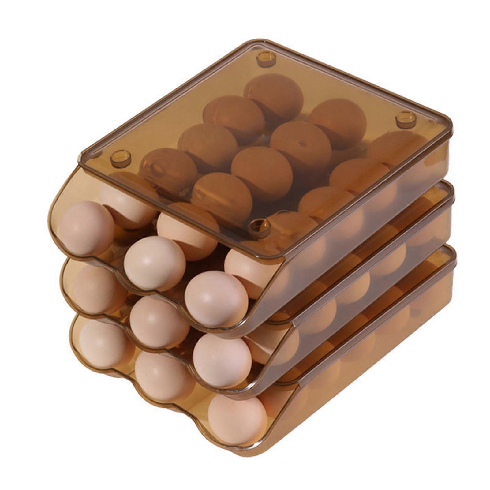 3 Tiers Egg Holder Multifunctional Saving Space Drawer Style Automatic Rolling Egg Container for Fridge