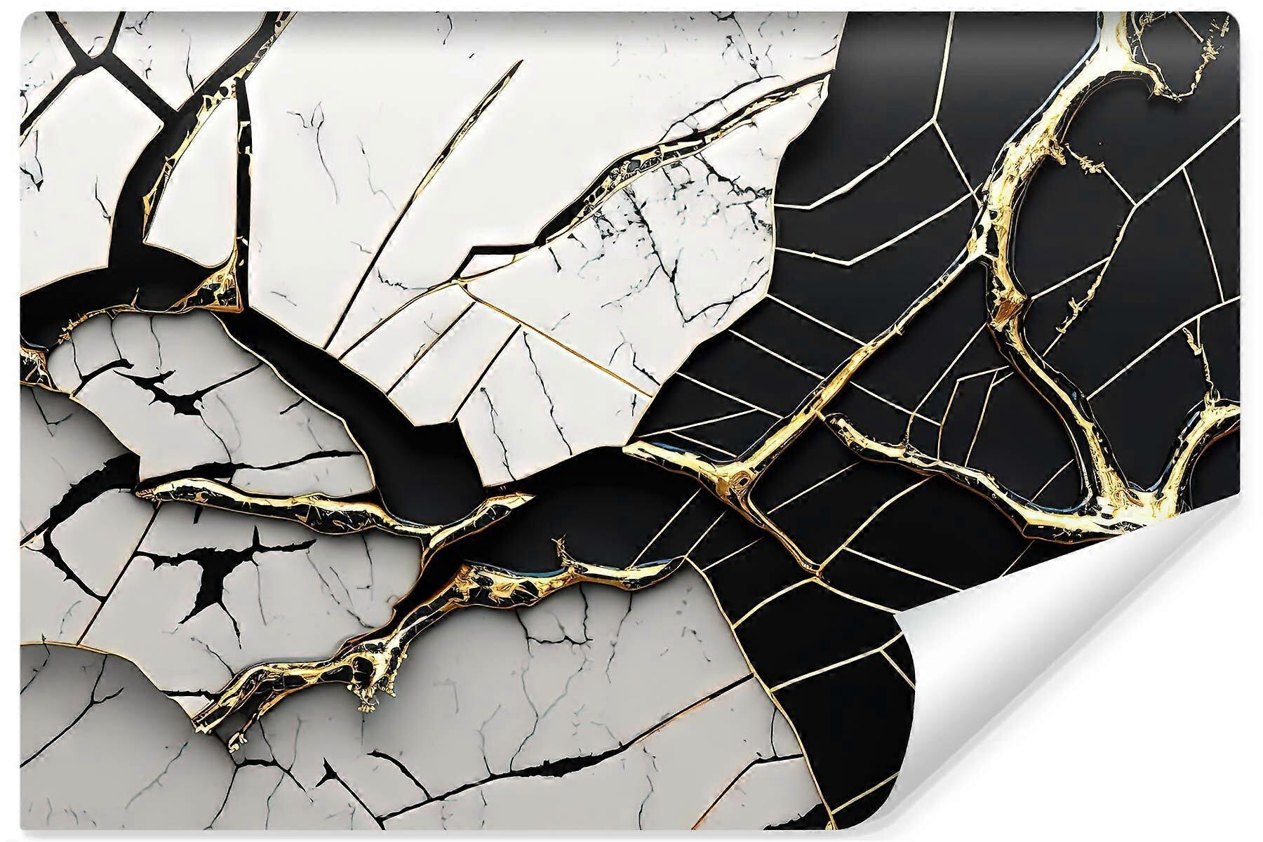 Sala de estar dormitorio mural mármol blanco y negro abstracto