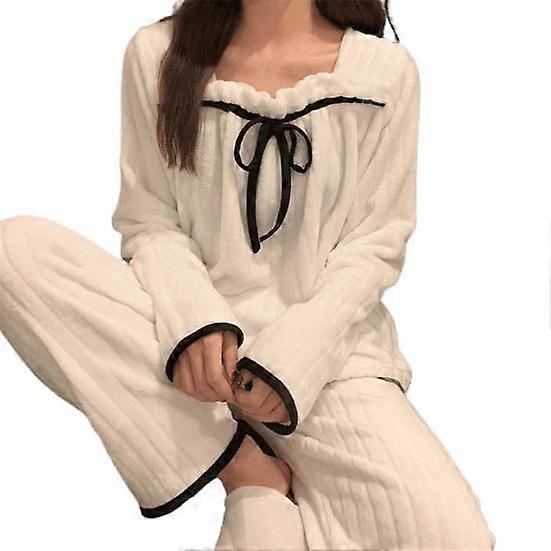 Nightie Set Contrast Color Keep Warm Two Piece Set Thick Pullover Women Nightie Set for Home
