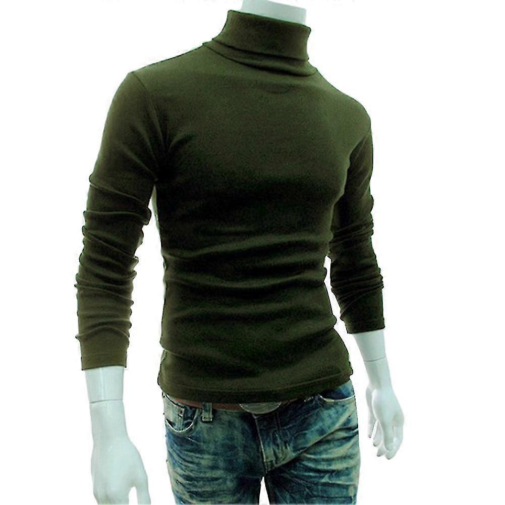 Fianao Men Autumn Winter Solid Color Turtle Neck Cotton Pullover Thin Bottoming Shirt