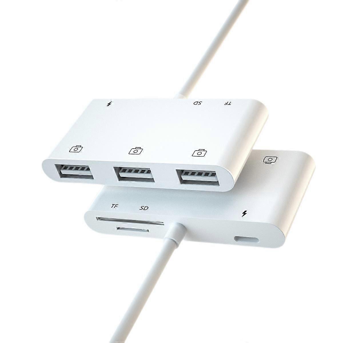 iPhone SD TF Card Reader, 6 in 1 iPhone USB Camera Adapter with 3 USB Female OTG Cable ,iPhone SD/TF Card Reader and Charging Port for iPhone 14/13/12