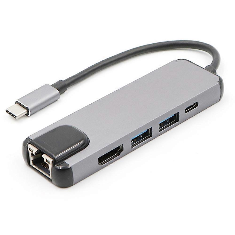 USB-C/Type-C إلى HD 4K HDMI + RJ45 + USB 3.0 + USB 2.0 + PD 5 في محول HUB واحد