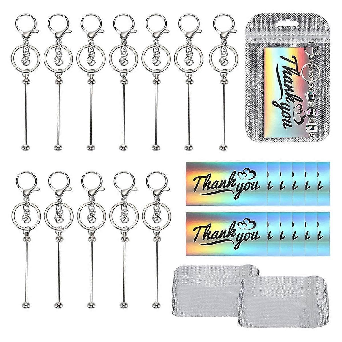 12 Set Beadable Keychain Making Kit Metal Beaded Keychain Kit, Sublimation Keychain Blanks for DIY