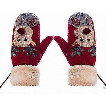 Women's Gloves Christmas Gloves Mittens Cute Printed Knitted Warm Gloves