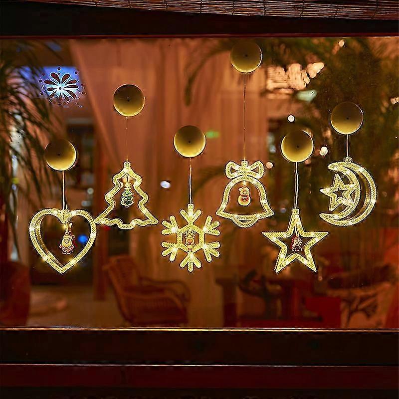 Éclairage de Noël LED, 6 rideaux lumineux LED, fonctionnement sur batterie avec ventouses, guirlandes lumineuses intérieures pour la décoration de Noël, fête, mariage