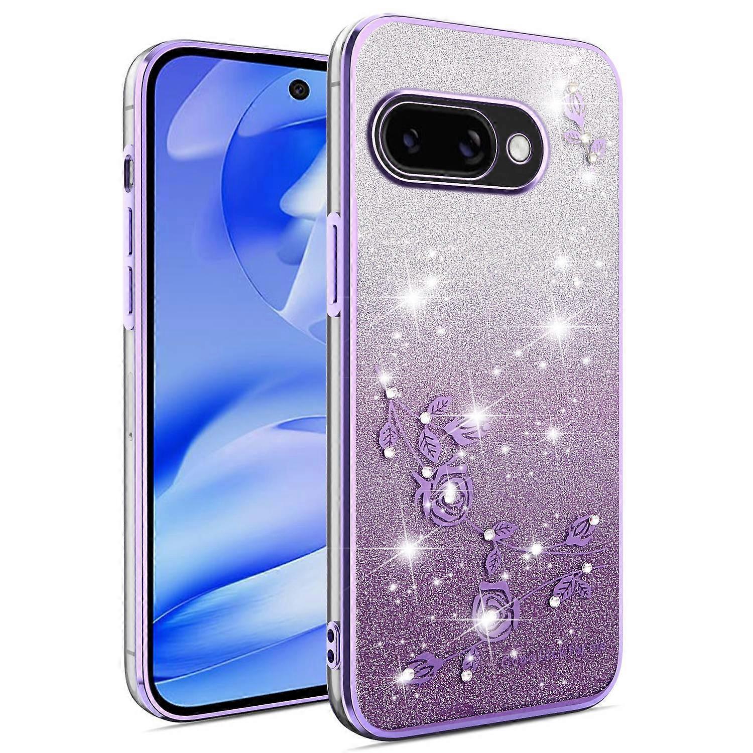 Capa de Telefone Gradiente Flexível de TPU com Flores KADEM Para Google Pixel 9a - Roxo