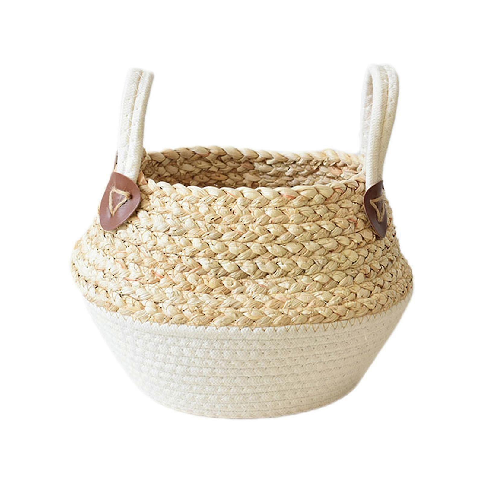 Straw Weaving Flower Pot with Double Handle Fashion Lightweight Flower Basket for All Type Plant