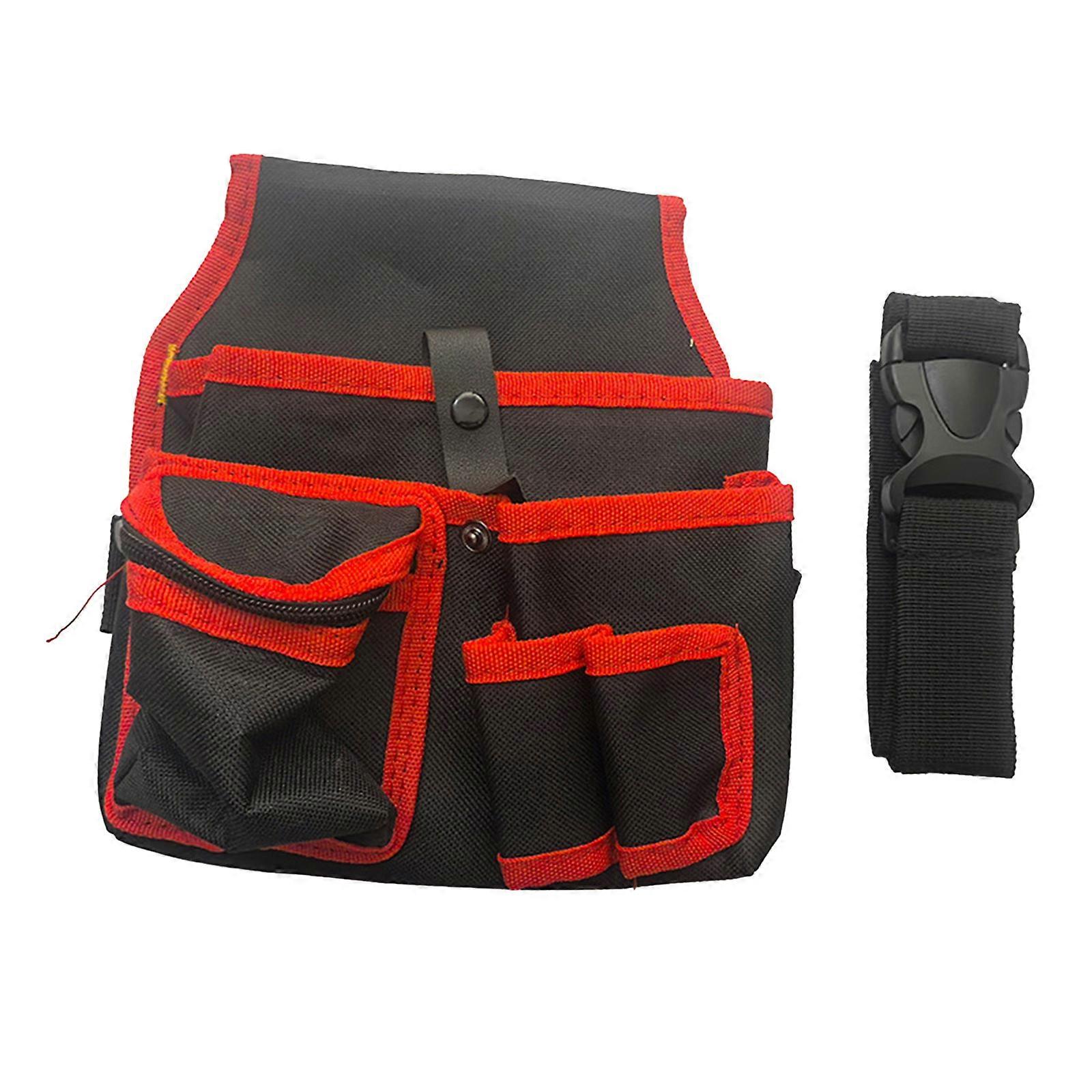 Tool Belt Pockets Tool Belt for Men Adjustable Tool Pouch Belt for Electrician Carpenter Work Apron Utility Belt Red edge black backg