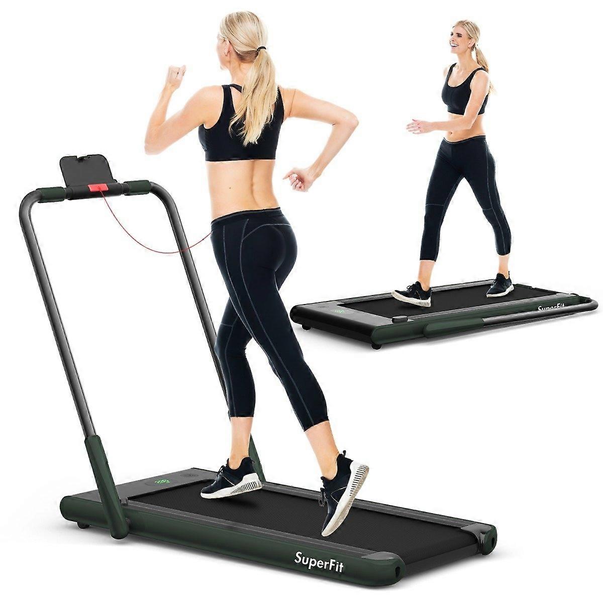 2-in-1 Foldable Treadmill with APP and Remote Control Mobile Phone Holder LED Display and Speaker gr
