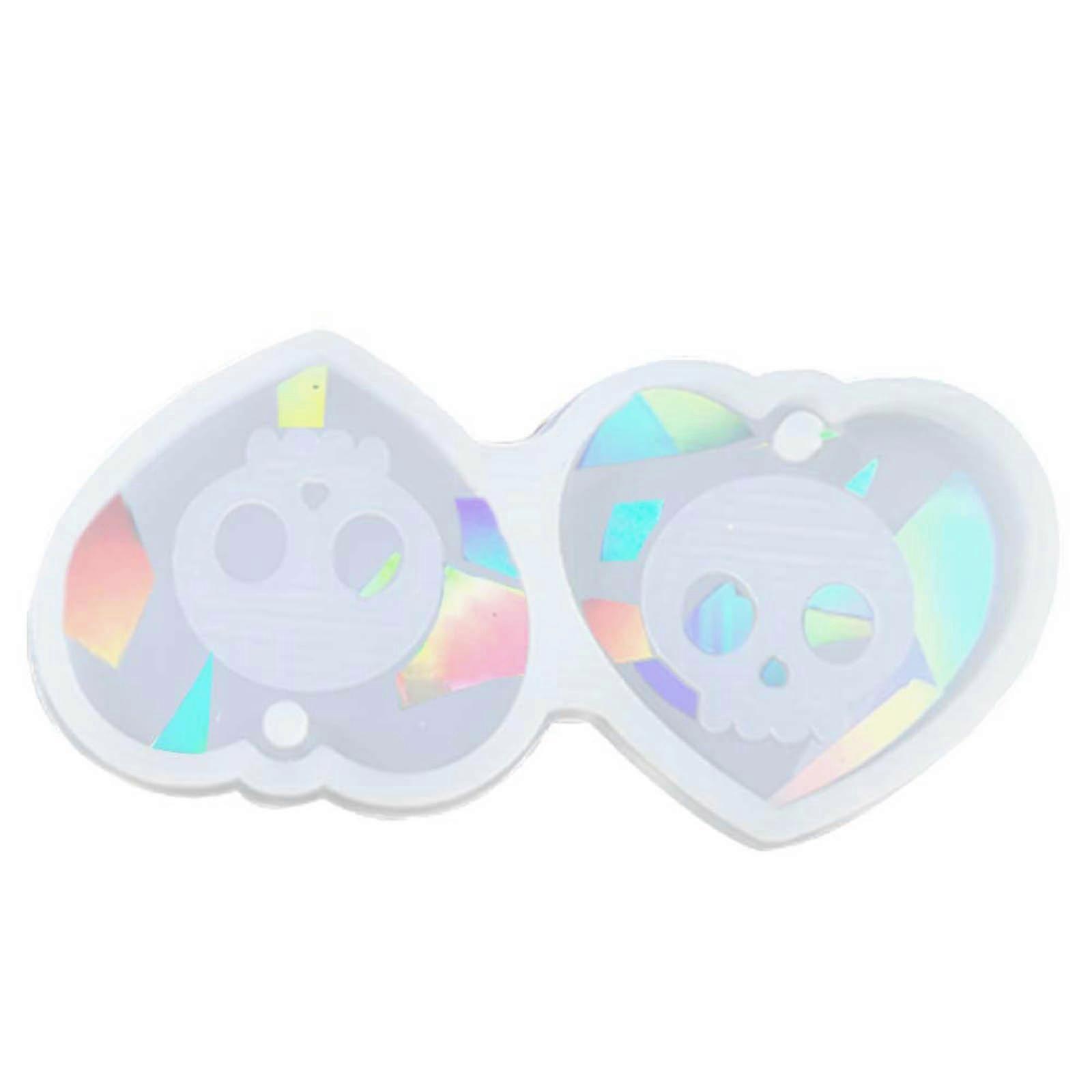 תבנית סיליקון לעגיל תליון הולוגרפי גולגולת לב עגיל שרף עובש גולגולת צורת ראש עגיל קסם אפוקסי תבניות לבן