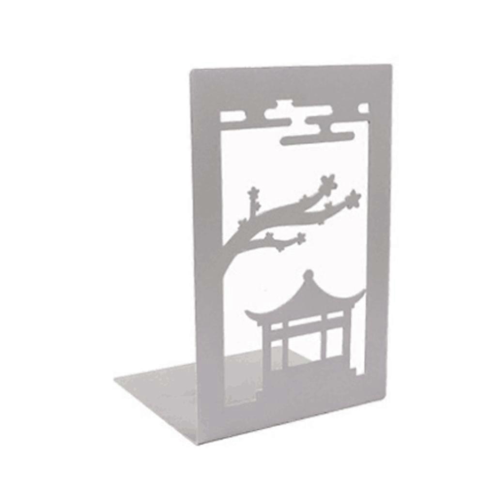 Decorative Hollow-out Retro Pavilion Bookends Ancient Style Spring Coming Theme Book Stands Hollow Out Metal Bookends