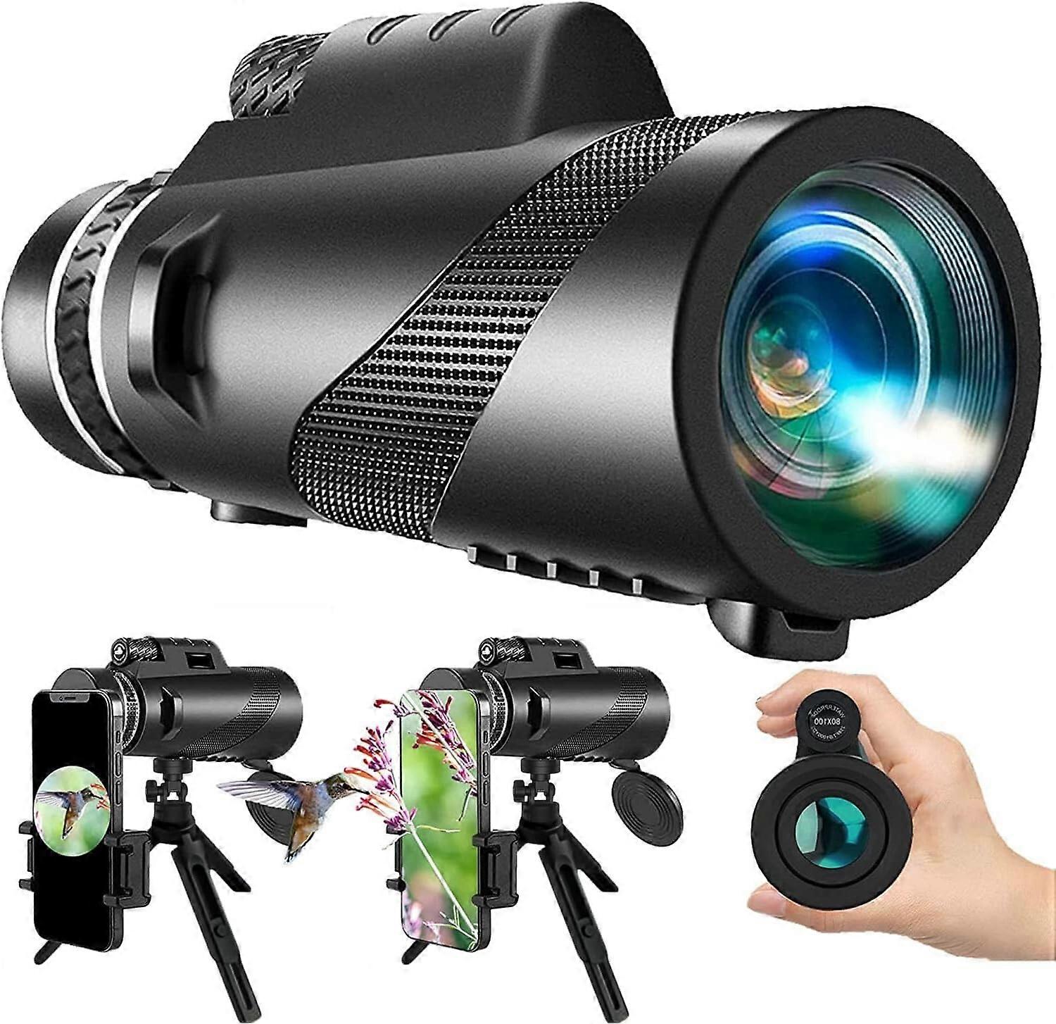 80x100 Monocular Telescope High Powered for Smartphone, HD Monocular for Stargazing, Hunting, Wildlife, Bird Watching, Travel, Camping, Hiking