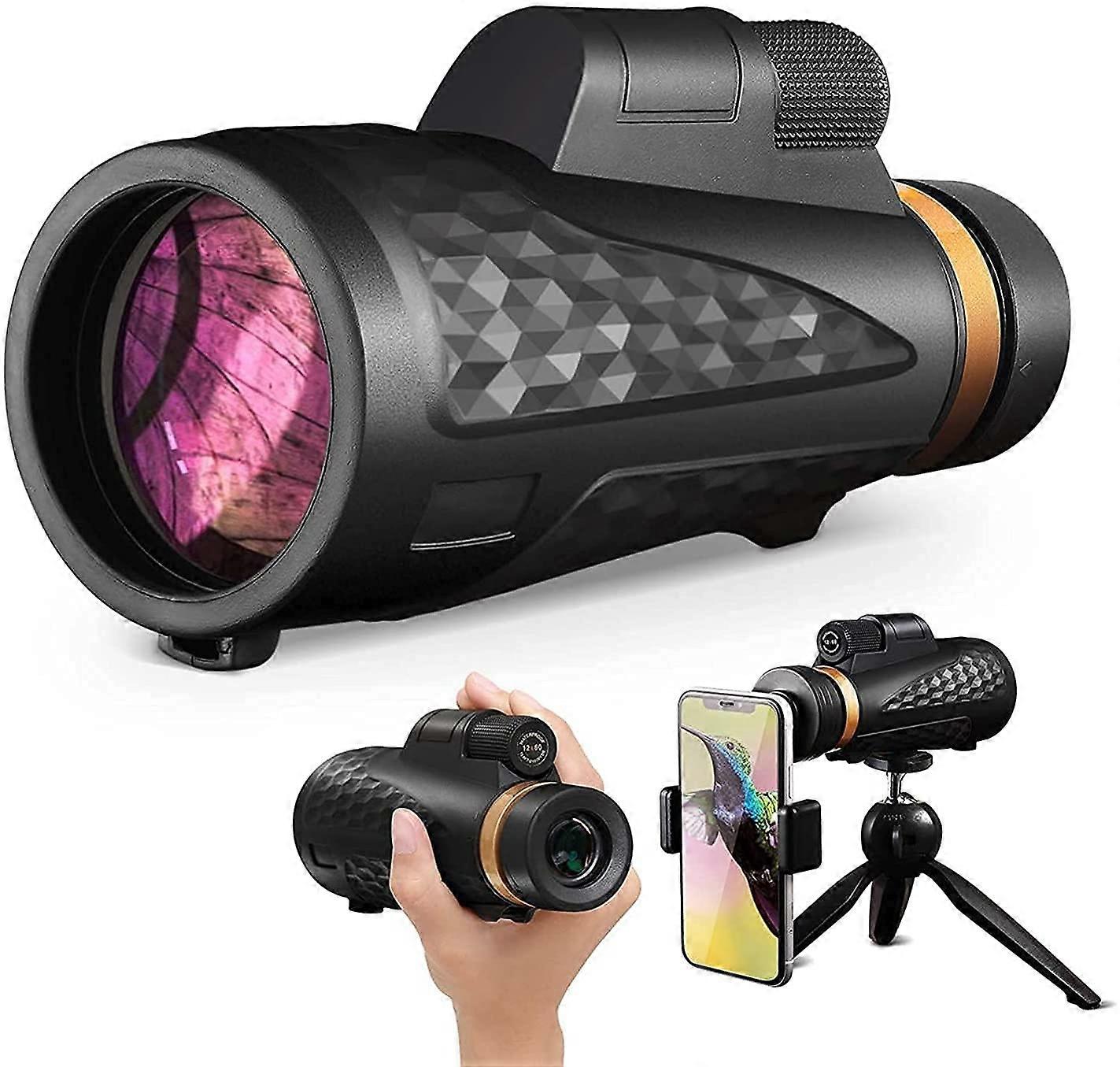 High Power Optical Telescope Monocular for Adults,18x62 High Definition Monocular Spotting Scope with Phone Holder and Tripod for Birdwatchin, Camping
