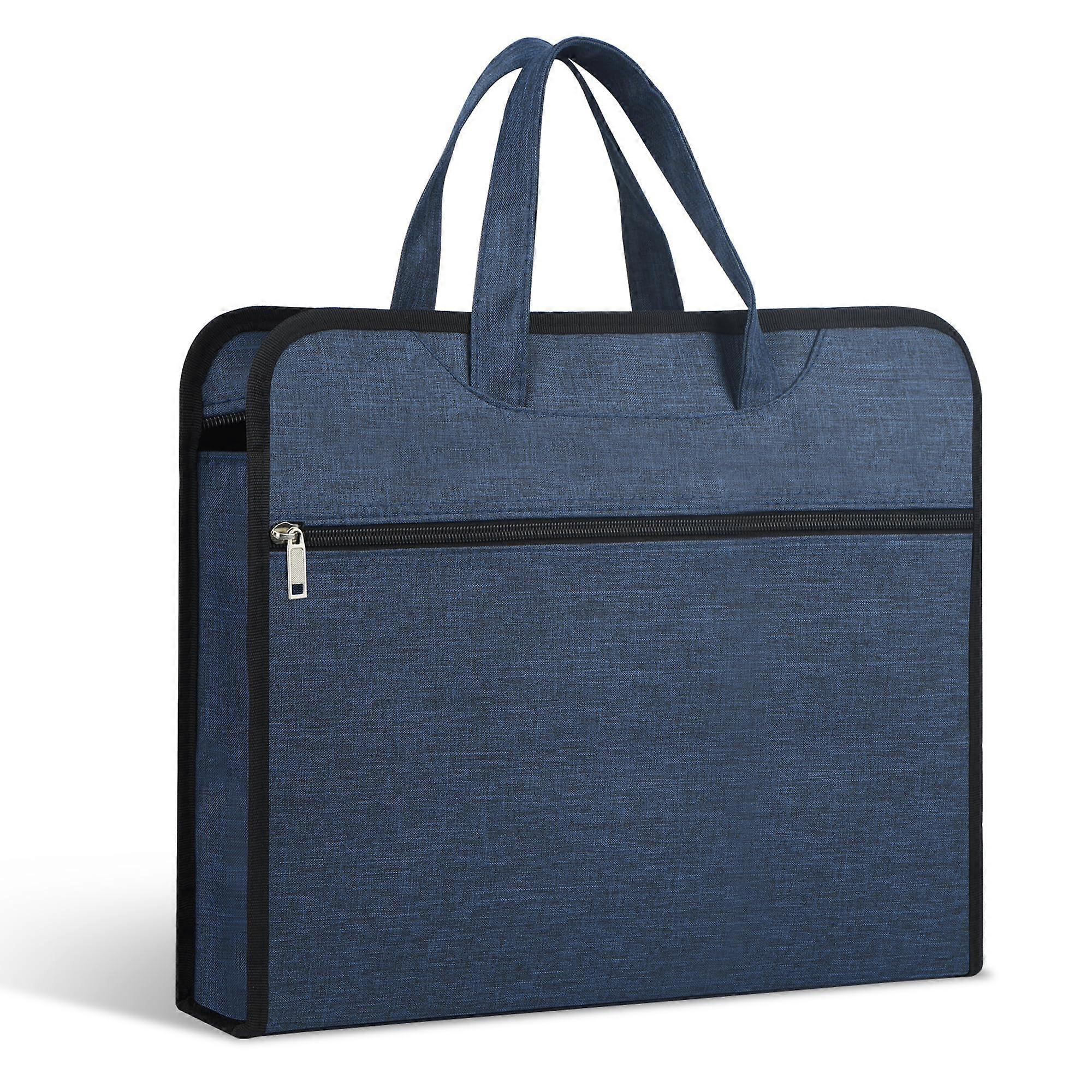 Briefcase with Zipper, Oxford Laptop Bag with Handle, School/Office Business Document Bag for A4 Laptop/Passport, 15.15x11.61x2.75 Inch (Blue)
