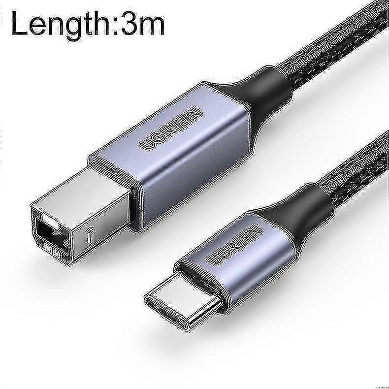 Type-C / USB-C to Type-B Printer Nylon Braid Connect Data Cable, Length: 3m
