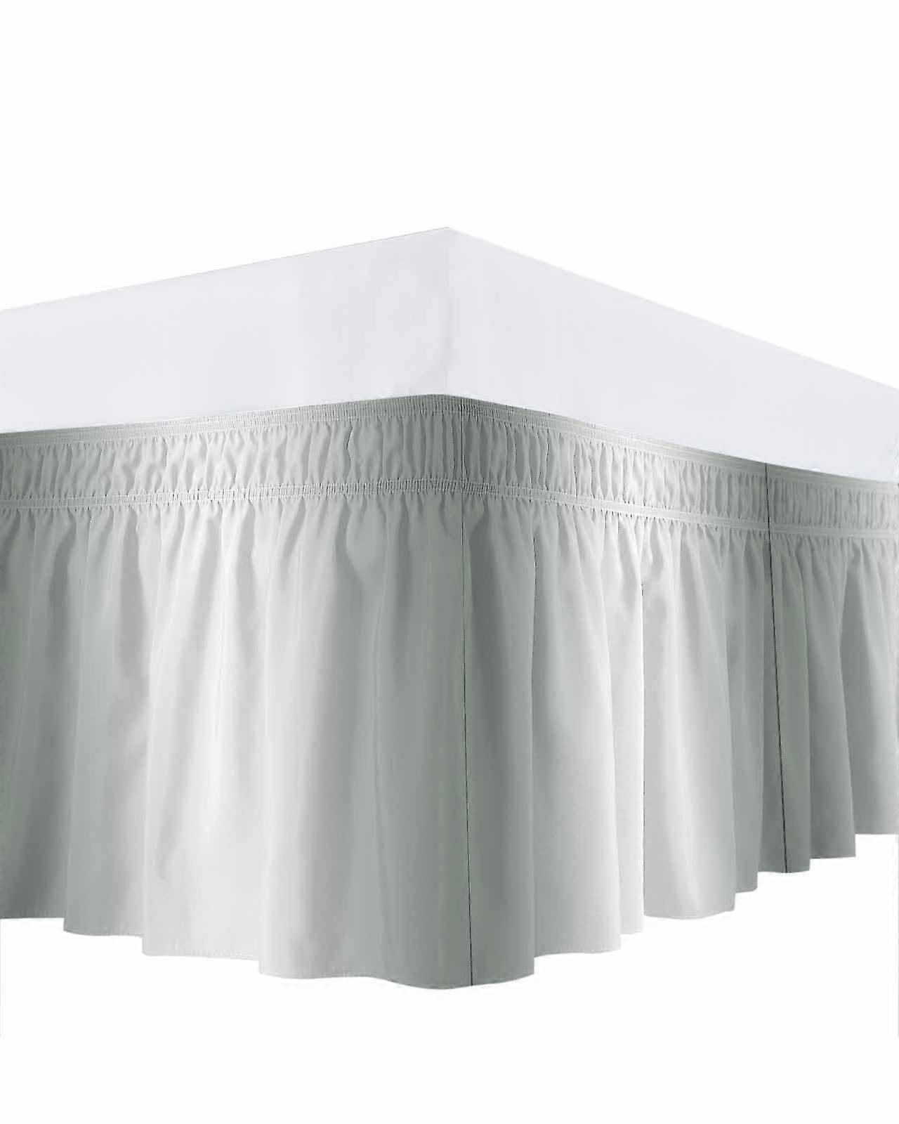 Wrap Around Bed Skirts for King Beds, Greyish Green White Ombre Minimalist Modern Art Bed Skirt