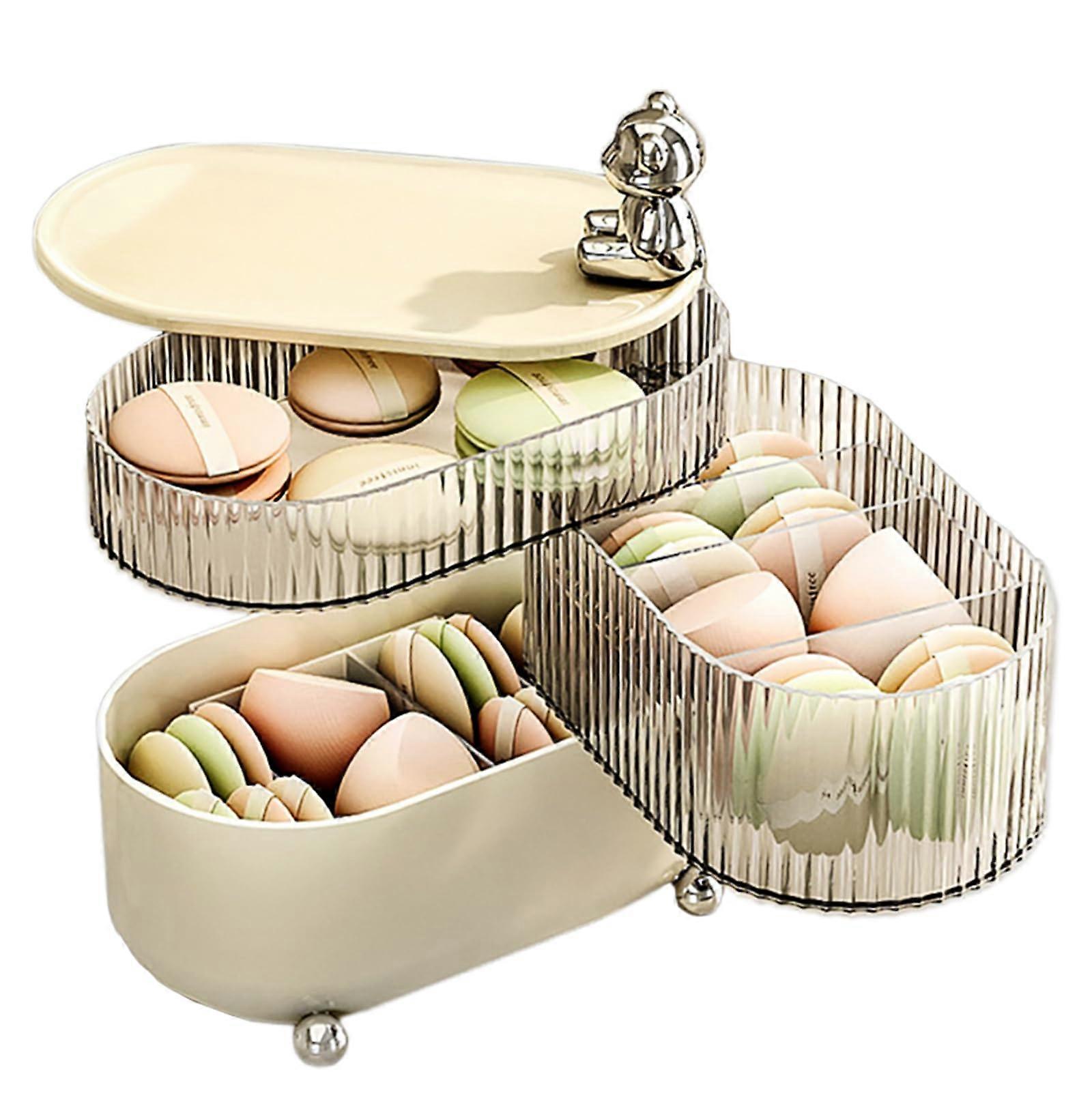 360 Degree Rotating Makeup Organizer and Storage, Cosmetic Display Cases for Bathroom (3 Tier, Beige)