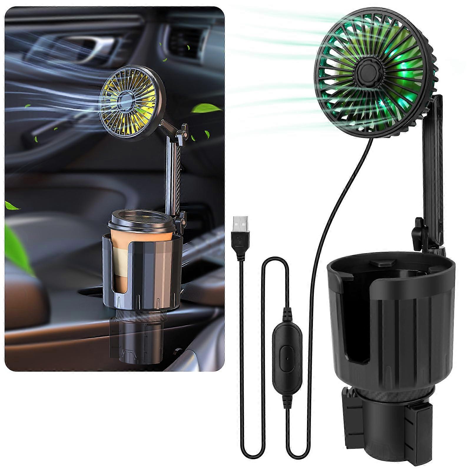 Car Fan Cup Holder USB Powered Car Fan with Colorful LED Lights, 4.13-Inch, 3-Speed, 360-Degree Rotatable, Single-Head