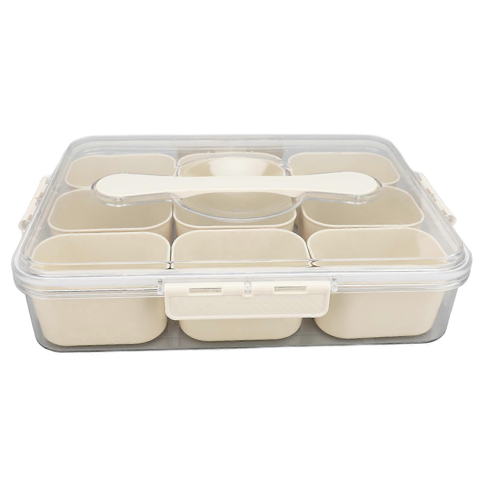 Portable Snack Box Divided Serving Tray with Lid and Handle 9 Compartments Food Container for Candy Fruits Nuts Seasonings