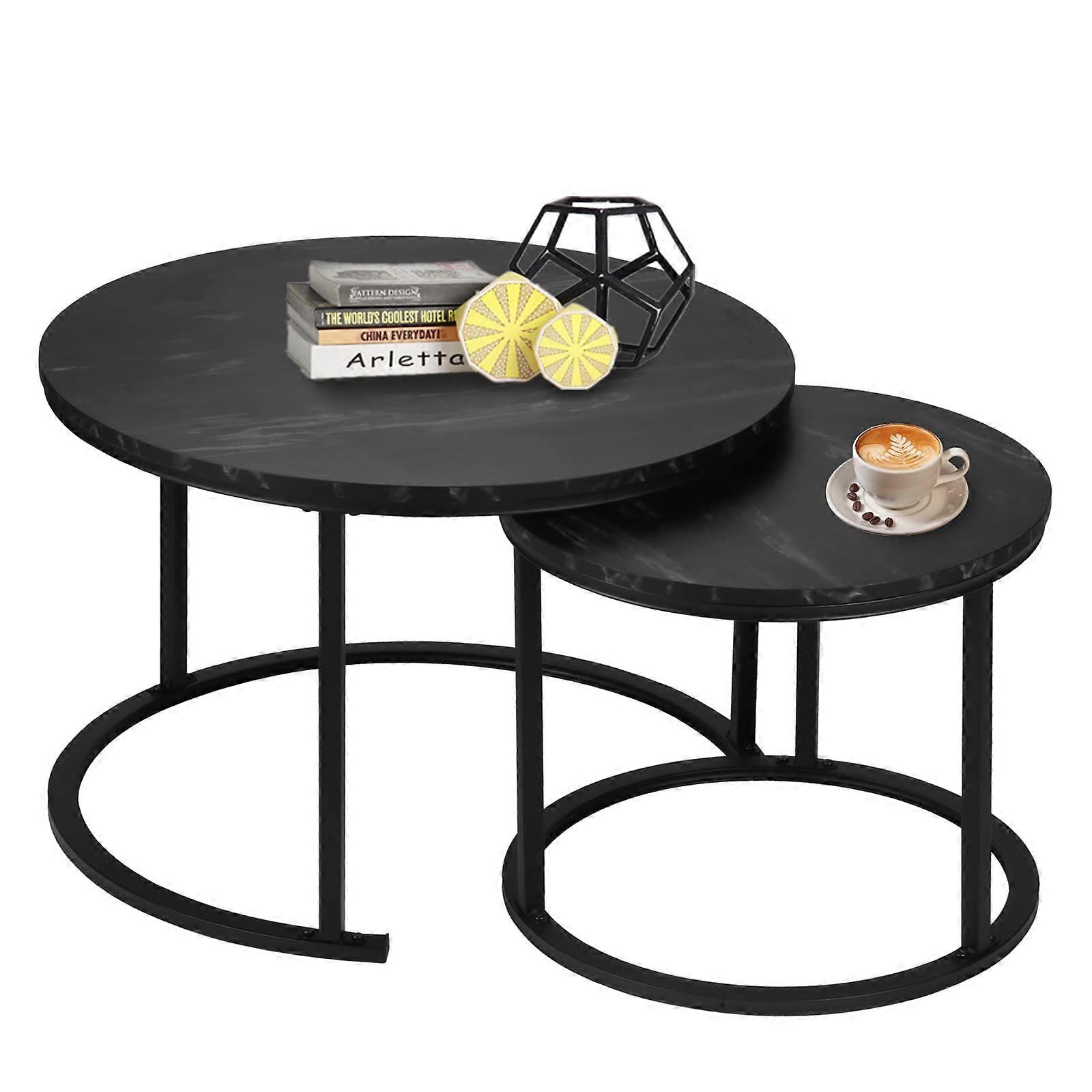 Round Nesting Coffee Set, Stackable Modern Accent Cocktail Table for Living Room Office Balcony