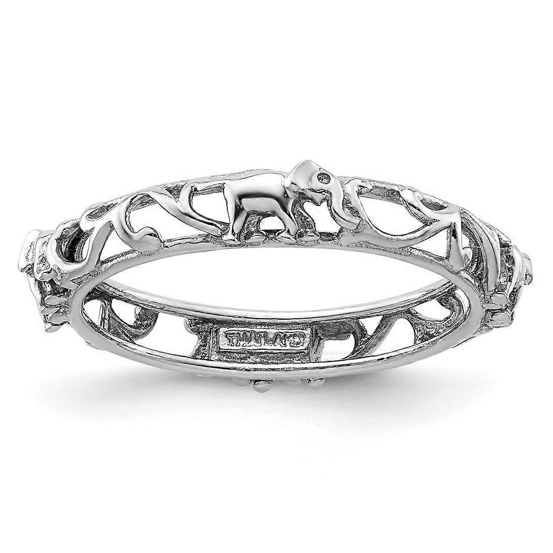 925 Sterling Silver Stackable Rhodium Plate Patterned Elephant Ring-Stackable-Ring for Women - Ring Size: 5 to 10
