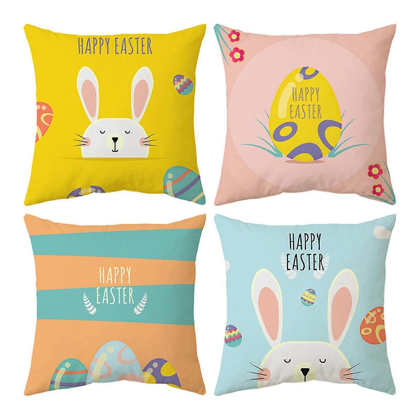 Easter Throw Couch Pillow Cases 45 X 45cm 4pcs Short Plush Multicolor