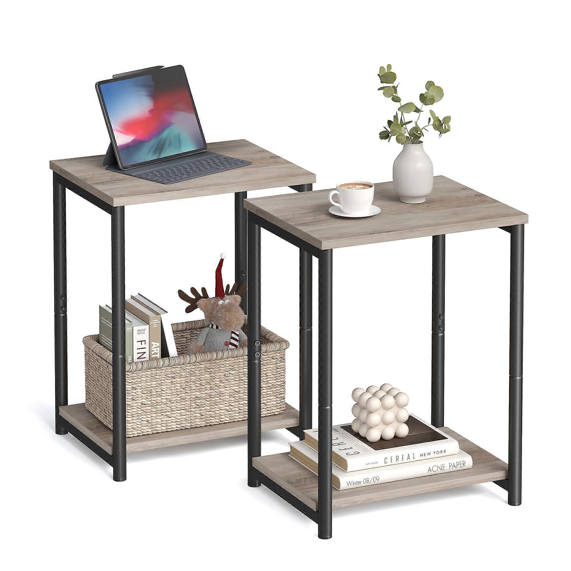 Side Tables Set of 2, Small End Table, Nightstand Living for Room, Bedroom, Office, Bathroom, Greige and Black ULET272B02