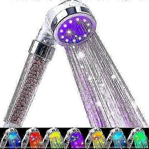 Led Shower Head, Filter Filtration High Pressure Water Saving 7 Colors Automatically No Batteries Needed Spray Handheld Showerheads 1.6 Gpm For Dry Sk