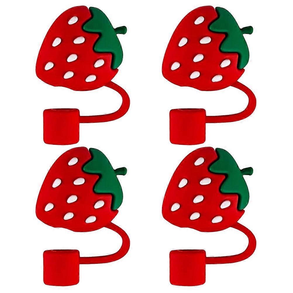 Silicone Straw Tips Covers Reusable Dust Protection Lightweight Strawberry Design for Clean Drinking