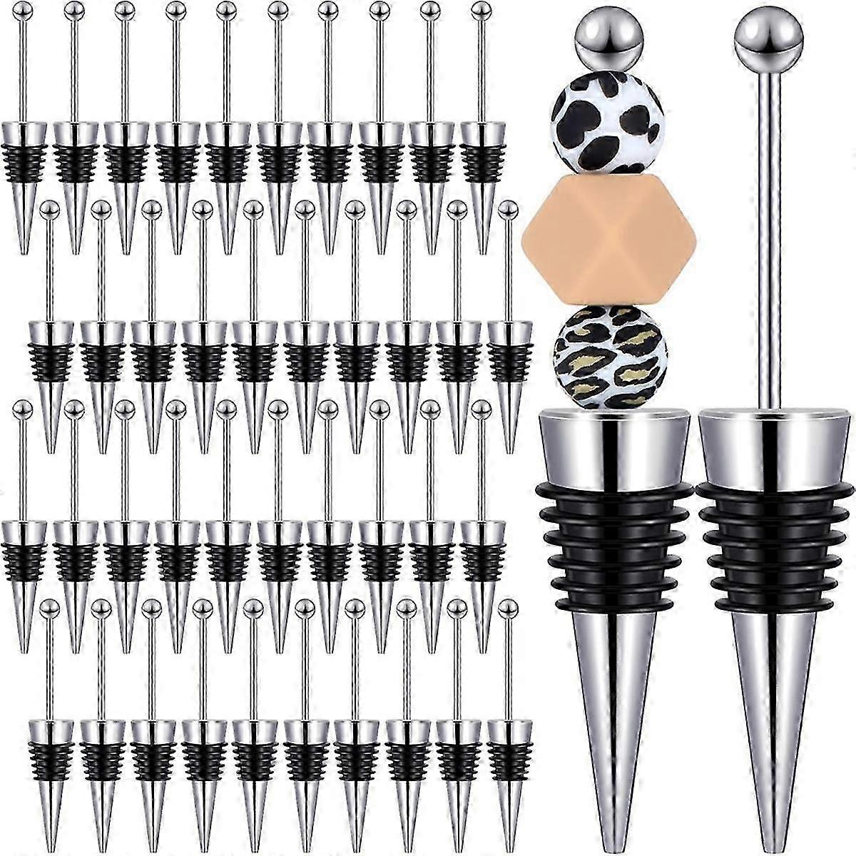 40個のビーズワインストッパー - ワインデコレーション用の再利用可能な合金ボトルストッパー