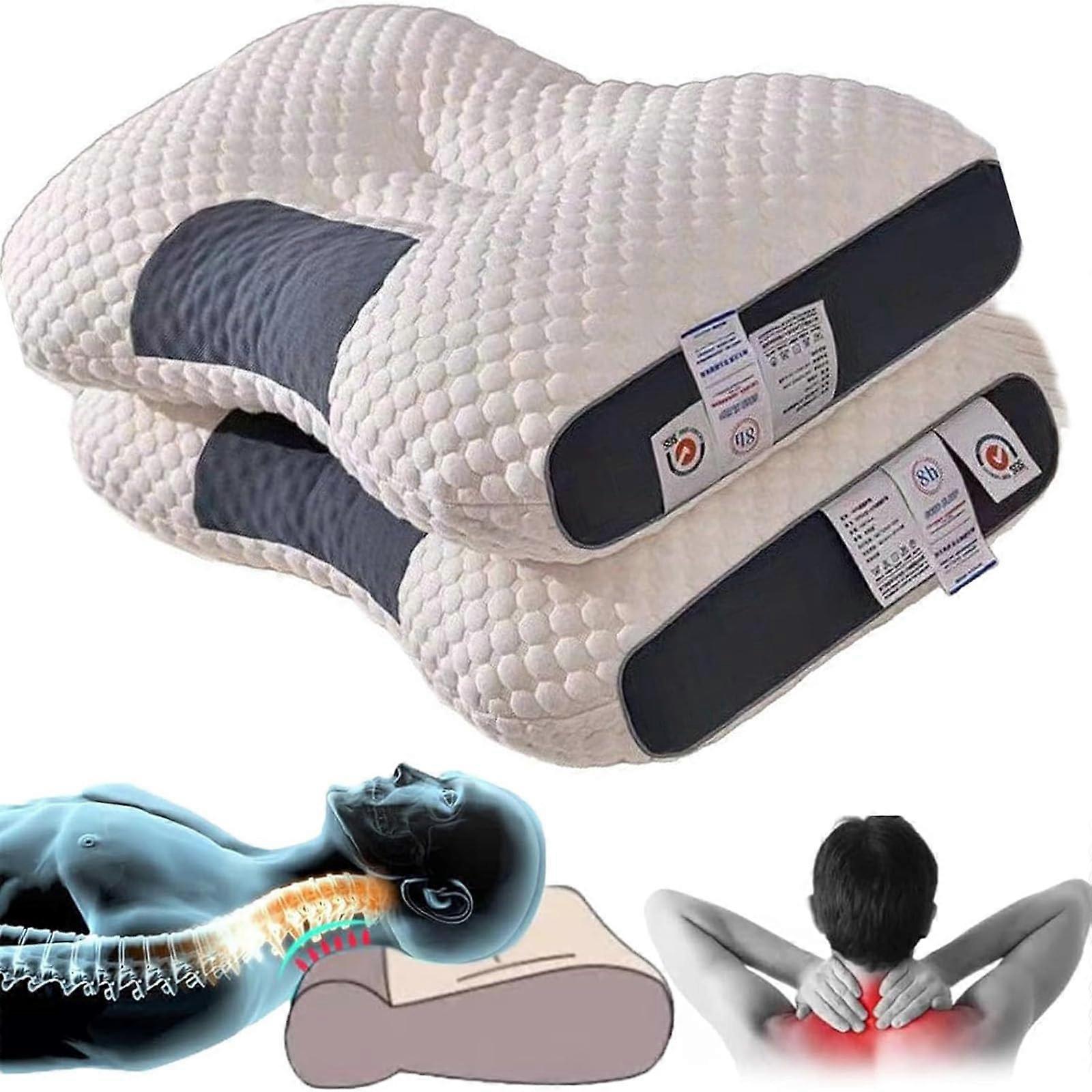 Cervical Breathable Fabric Ergonomic Neck Pillow, Thickened Massage, Neck Support (2set)