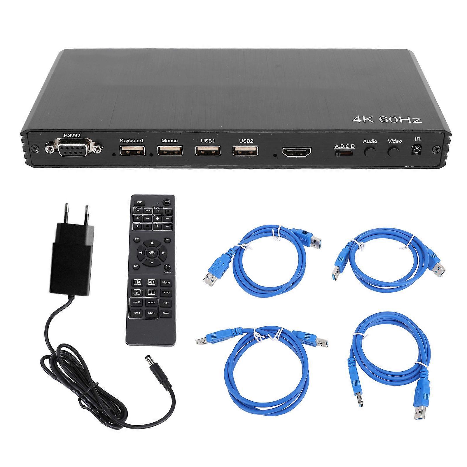 4x1 4K Multiviewer Switch 4 in 1 Out 60Hz HDMI KVM Multi Viewer Seamless Switcher with 8 Viewing Modes and Remote Control for PC