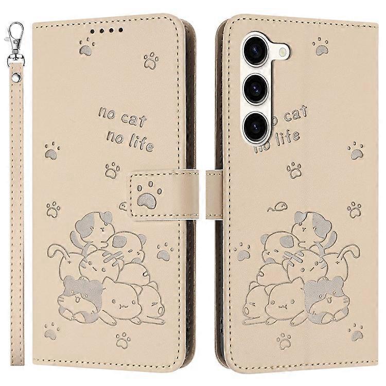 YX-2402 Compatible For Samsung Galaxy S23+ Case with Strap Cats Imprint Leather Wallet Phone Cover