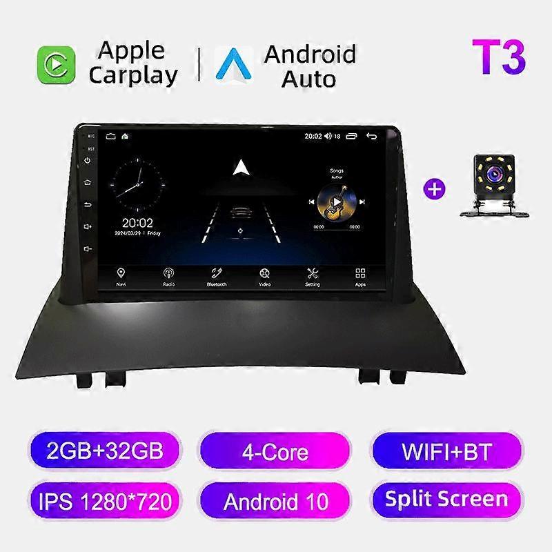 Car Radio Android Auto Carplay For Renault Megane 2 2002-2009 Multimedia Player Head Unit Stereo GPS Navigation BT WIFI 2+32GB