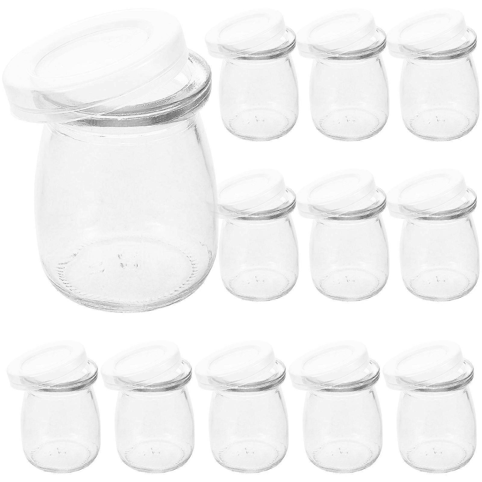 Refillable Bottles Small Glass Milk Containers For Home Use Clear Pudding Bottles With Lids Versatile Design Cylindrical Shape 12Pcs