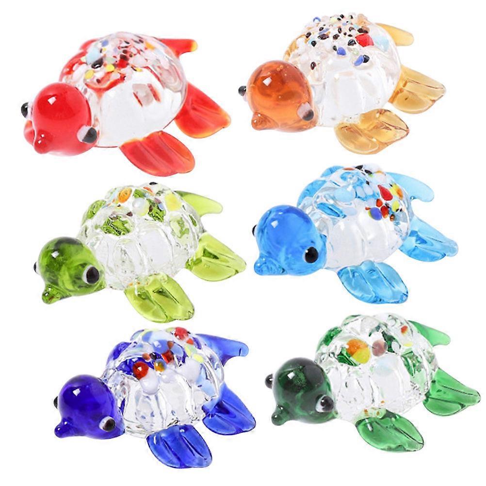 6pcs Handmade Glass Turtle Figurines Turtle Sculptures for Home, Office, or Study Decoration Random Colors
