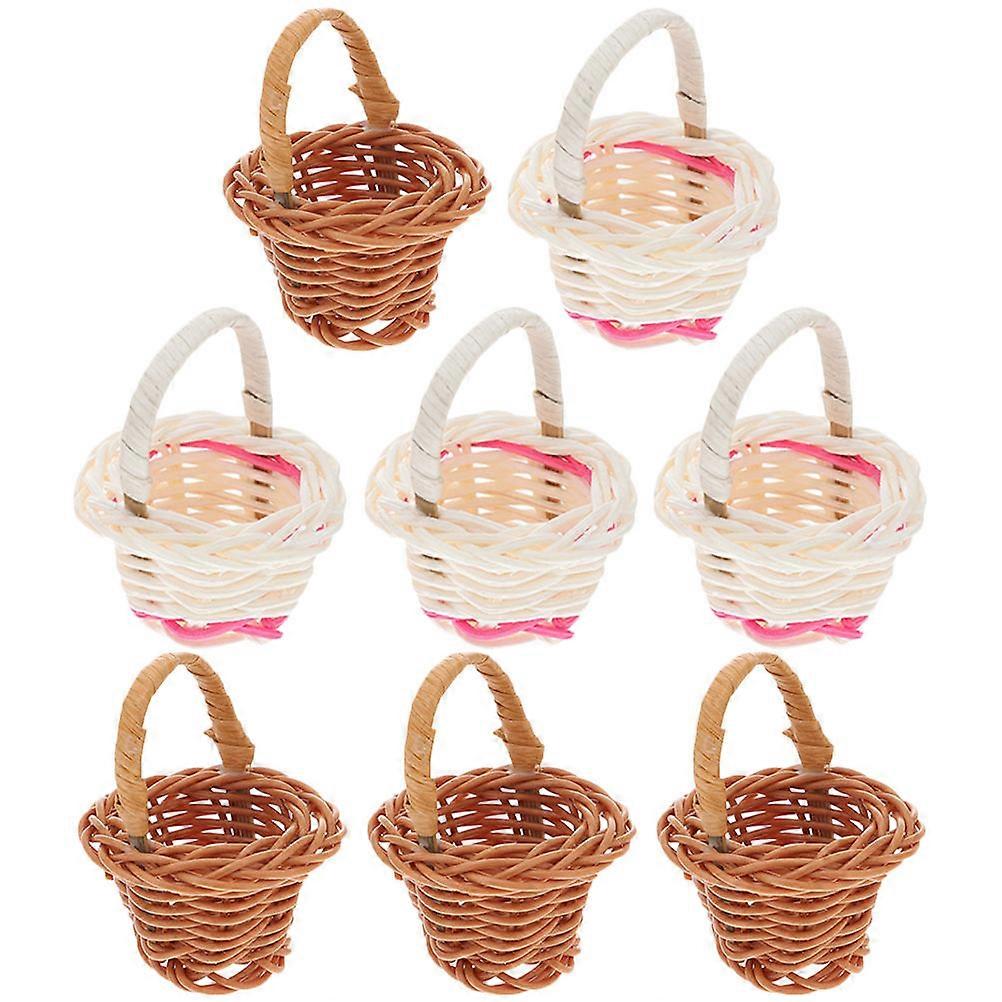 Tiny Decor Mini Basket Small Basket with Handle Photography Accessory 8Pcs
