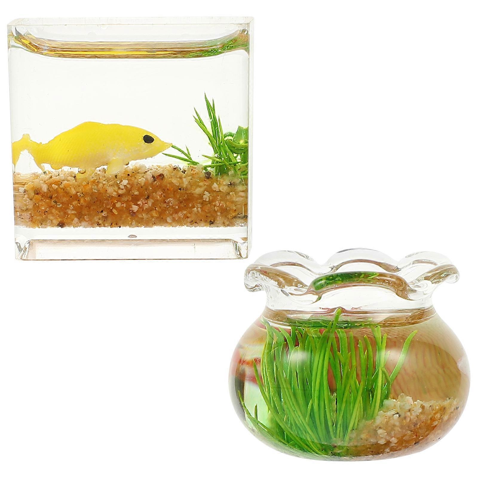 ميني حوض السمك الديكور الكارب حوض السمك ديكور التصميم لهواة الجمع مربع الشكل 2 قطعة