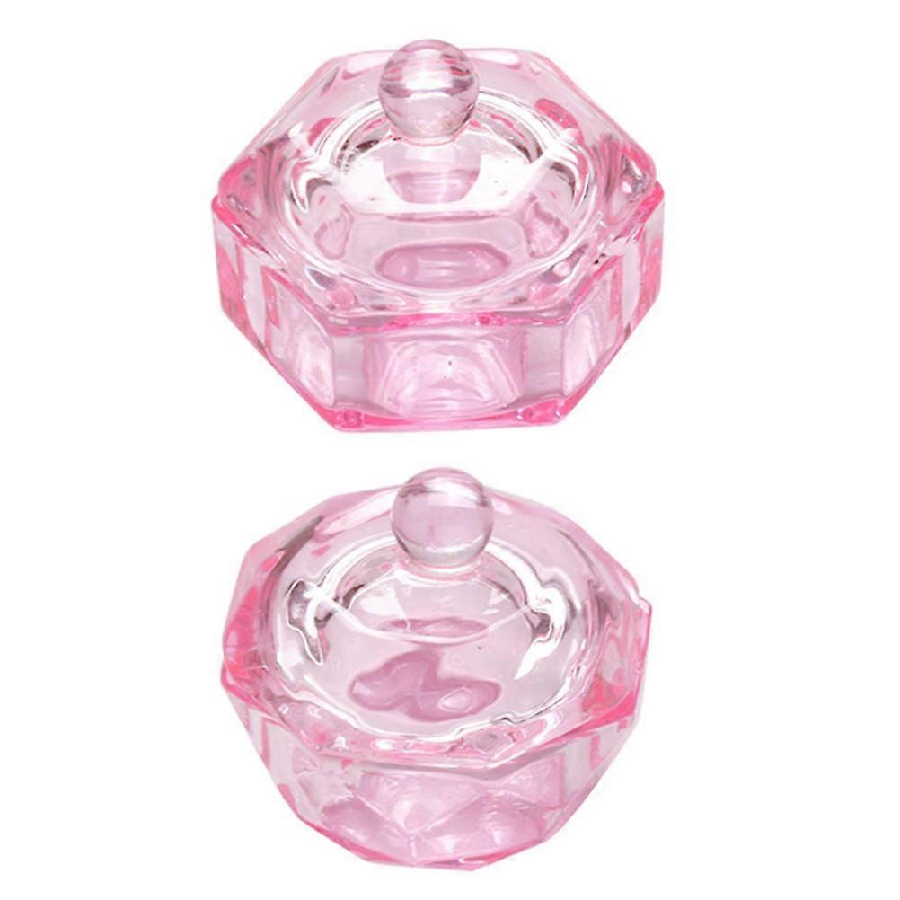 Pink Crystal Nail Art Cups with Lids Durable Glass Mixing Accessories for Gel Polish Manicure Hexagonal & Octagonal Design