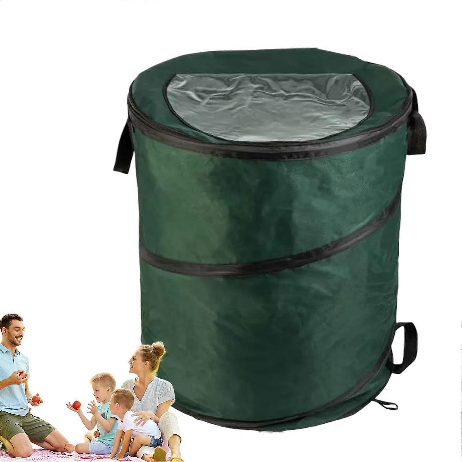 Folding Trash Can for Camping and Outdoor Use, Large Capacity Garbage Bin with Cover 48x56cm, Portable Garden Trash Bin