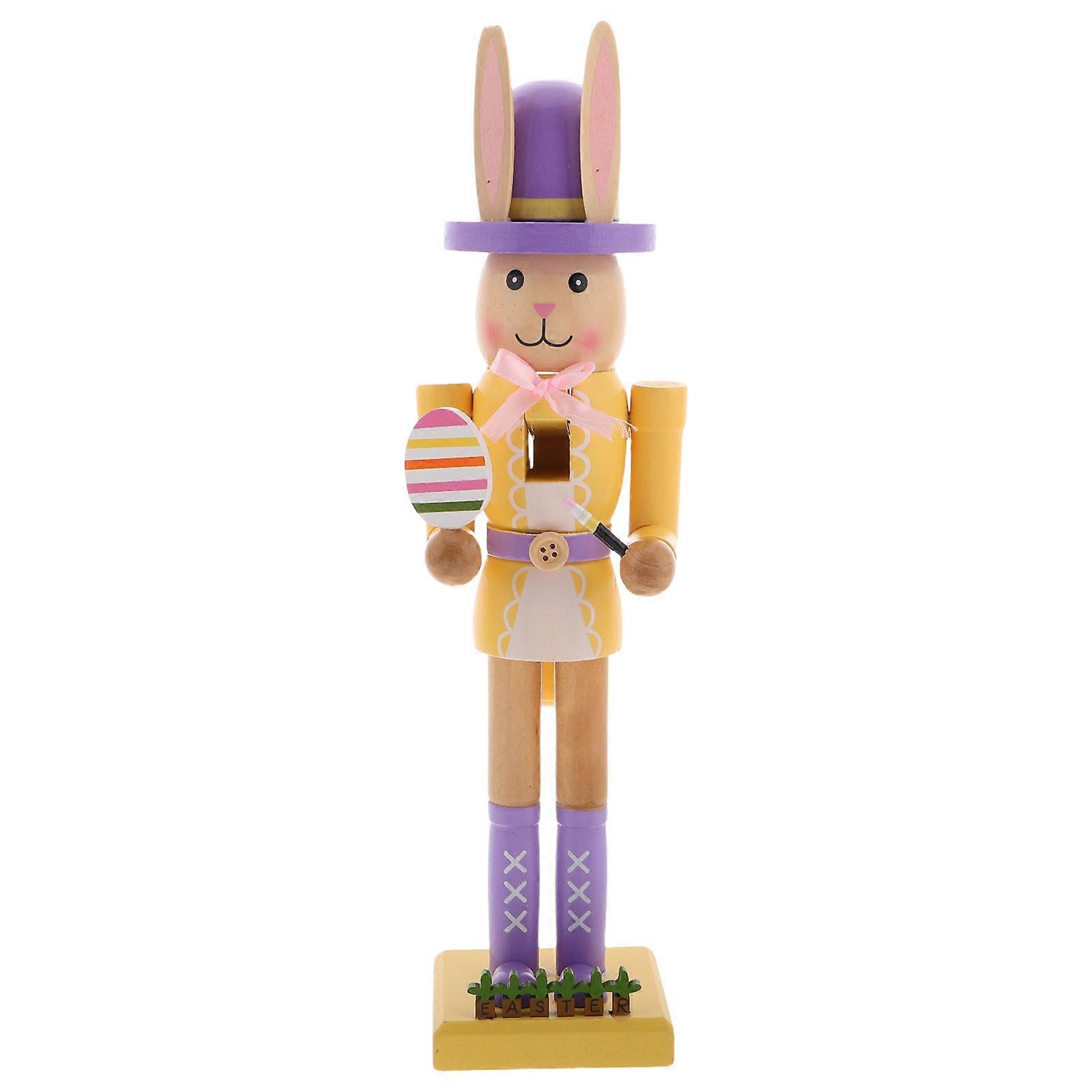 Cute Wood Rabbit Figurines Bunny Nutcracker Statue Easter Holiday Table Decorations Purple 31.40X7.50X6.50CM Hand Craft Style 1 Set