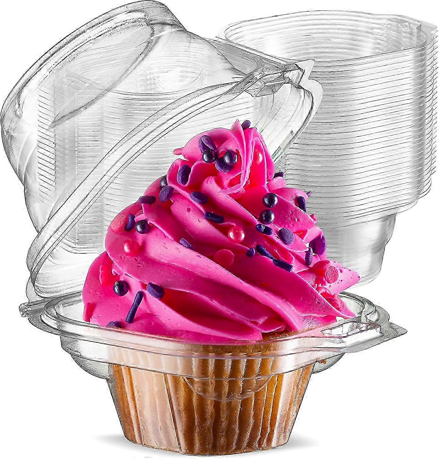 50 Stackable Individual Cupcake Containers with Airtight Deep Dome Lid
